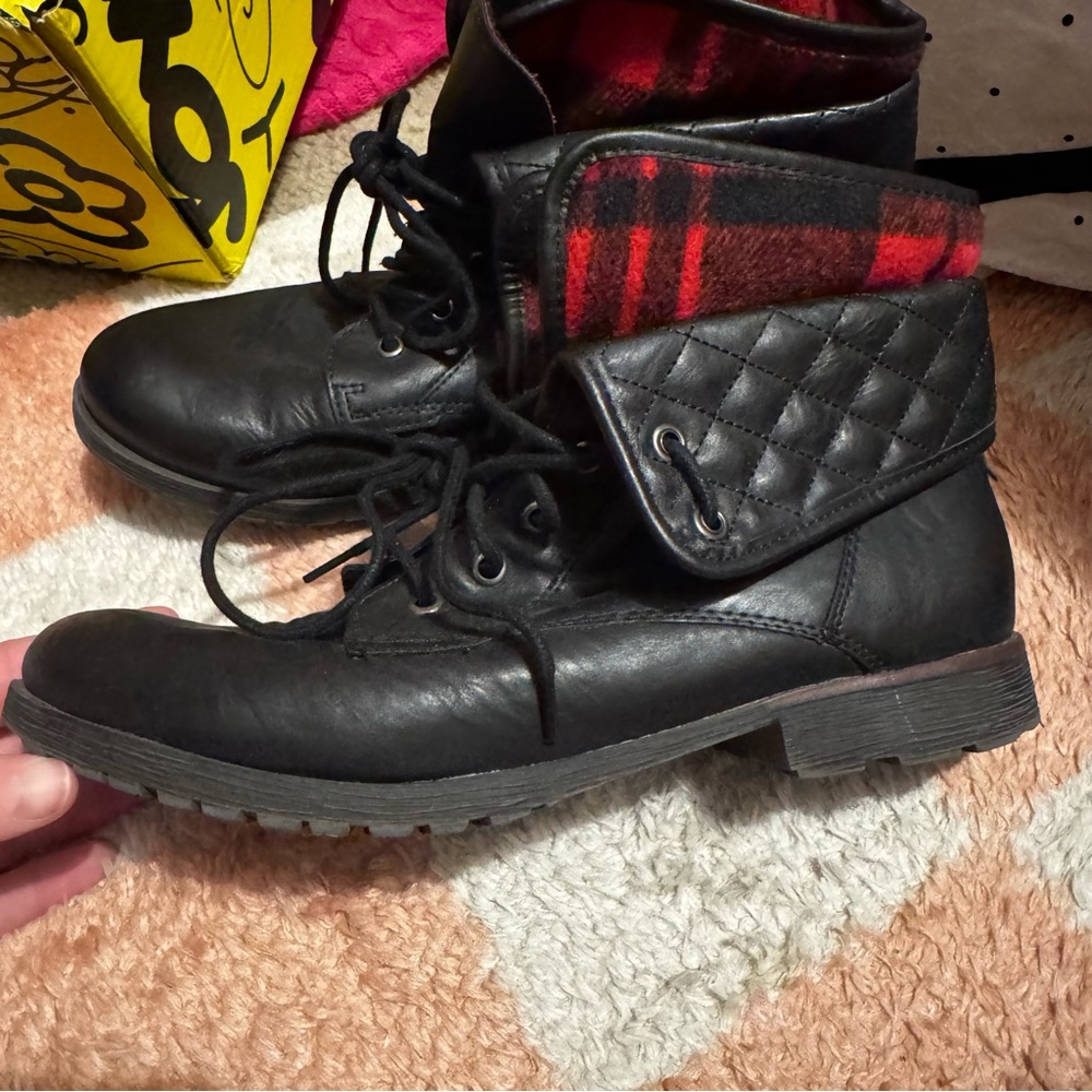 Rock & Candy Black Ankle Boots with Red Lining